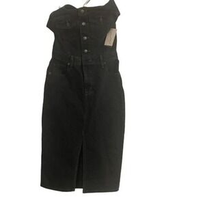 Universal Thread Black Denim Strappy Midi Dress Button Front‎ Split Size 2